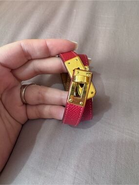 Hermes Kelly Double Tour rouge casaque GHW Red Leather Bracelet